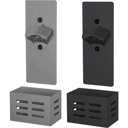 Home, Bar, and Kitchen Black Bottle Opener with Steel Cap Catcher Bin Holds Upto 70 Caps Gift for Men, Husband, or Dad