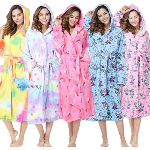 Adults Animal Bath Robe Flannel Sleepwear Women Bathrobe Unicorn Robes Bathing Suit Womens Pajamas Coral Fleece Dressing Gown