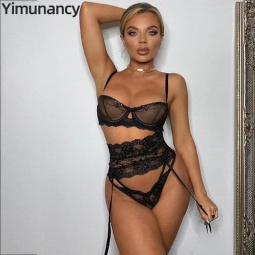 Yimunancy 3-piece Lingerie Set Women Transparent Sexy Bra Set 2020 Ladies Lace Lingerie Intimates Underwear Set