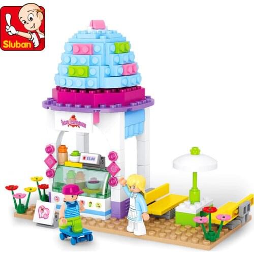 205Pcs SLuban 0525 Ice Cream House Street View Assembled Model Girl Assembled Building Blocks Toys Gifts