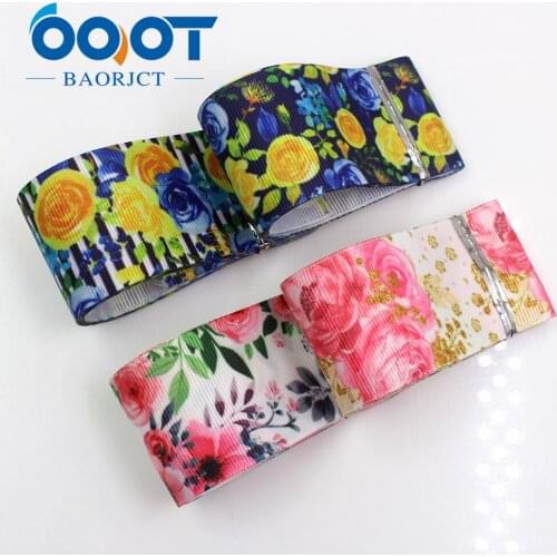 OOOT BAORJCT I-19330-838,38mm,10yards flower Thermal transfer Printed grosgrain Ribbons,bow cap DIY accessories decorations