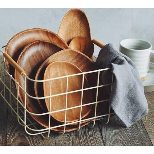 Creative Japanese Style Irregular Oval Solid Wood Teacup Plate Fruit Dishes Saucer Tea Tray Dessert Dinner Plate Tableware Set