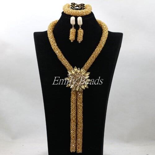 2016 Fashionable Woman Jewelry Set Costume African Jewelry Set Champagne Wedding Bridal Beads Necklace Set Free Shipping ALJ363