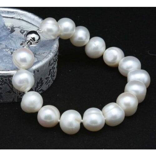 Natural 10-11mm White Freshwater Real Cultured Pearl Bracelet 7.5"