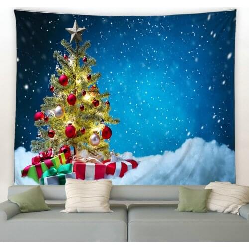 Christmas Tree New Year Tapestry Santa Claus Reindeer Featival Wall Hanging Throw Blanket Mat Background Home Room Decor Gift