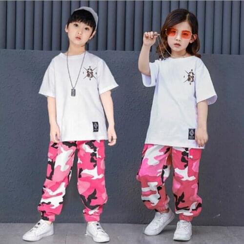 New fashion childrens hip-hop performance costumes loose camouflage pants hiphop childrens hip-hop suit street dance wear