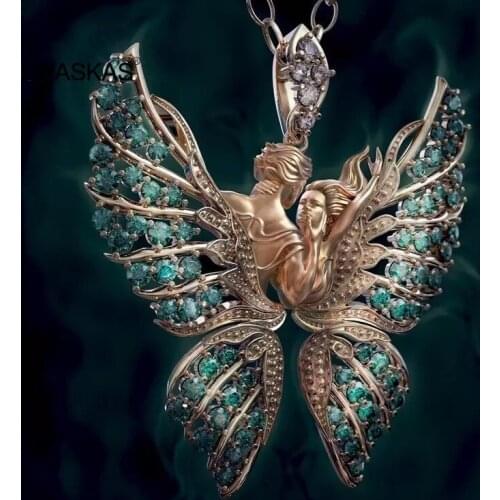 Couple Angel Necklace Glittery Butterfly Shaped Alloy Pendant Jewelry Sweater Chain for Girls Women VL