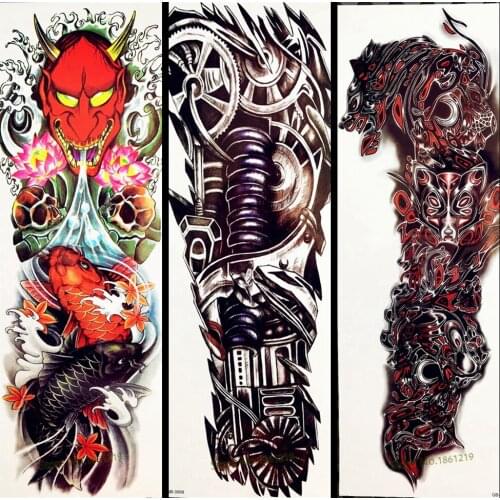 Black Full Arm Water Transfer Tattoo Stickers Women Men Body Art Legs Temporary Tattoo Paste GQB-008 Large Fake Tatoo Robot Arm