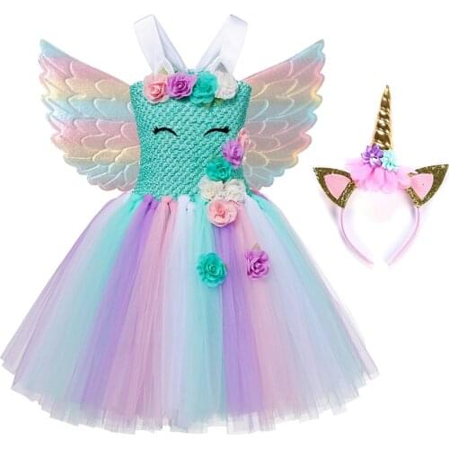Unicorn Dress Unicorn Birthday Tutu Dress for Girls Unicorns Dress Knitted Top Pastel Clothing Kids Christmas Vestidos