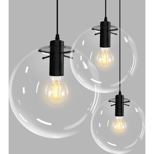 Modern Clear Glass Ball Pendant Lamp Minimalism Single-head Handing Lighting Decorations for room Bar Suspension E27 LED