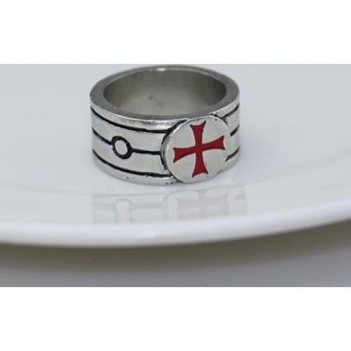 Hot Red Enamel Ring Gamer Knights Templar Engagement Ring Stainless Steel Cross Assassin Rings Men Fashion Jewelry Gift