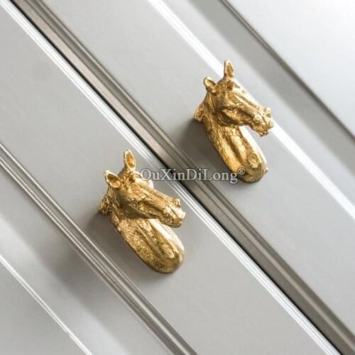 HOT 2PCS Pure Brass Furniture Handles Drawer Pulls Cupboard Wardrobe Kitchen Shoe TV Cabinet Pulls Handles&Knobs Horse/Deer/Dog