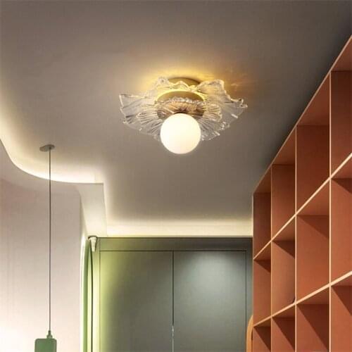 Nordic Modern LED Ceiling Lights E27 For Restaurant Living Room Bedroom Creative Unique Design Glass Lotus Leaf Aisle Luminaire