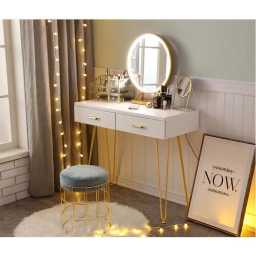 Dressing table bedroom small size solid wood simple modern dressing table web celebrity INS style dressing table with light mirr