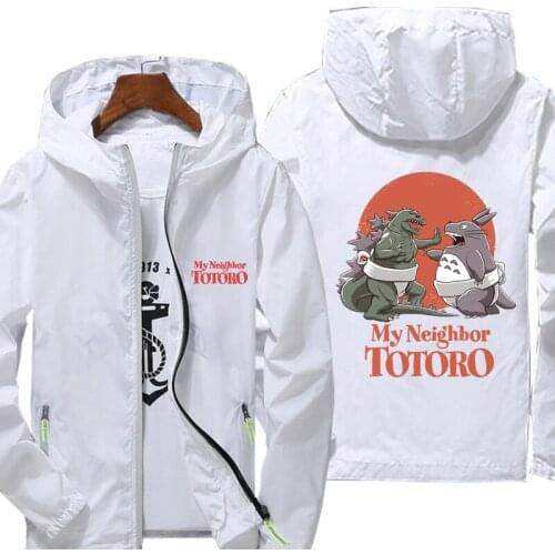 Casual Totoro Print Jacket Spring Autumn reflective zipper Windbreaker waterproof Jackets men street Hooded thin Coats