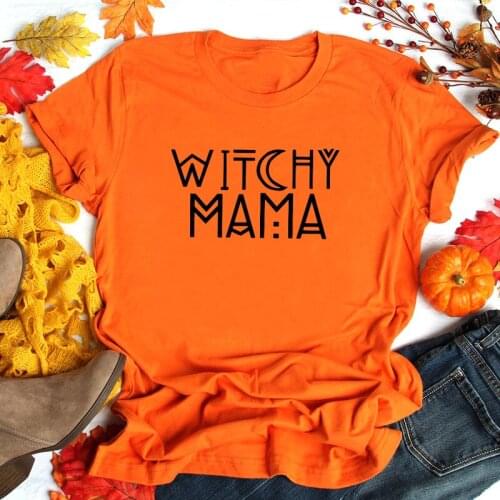 Witchy Mama Funny Letter Women T Shirts Cotton Plus Size Halloween Graphic Tee Witch Spooky Wicca Tshirt Hipster Clothing Female