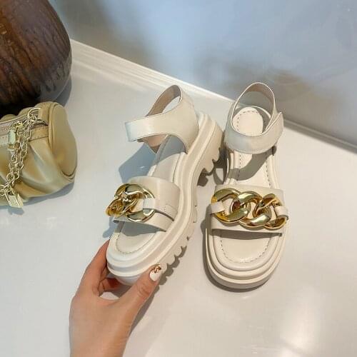 Platform Shoes Women Genuine Cow Leather Sandals For Women Shoes 2021 Summer Open-Toed Women Slippers 603