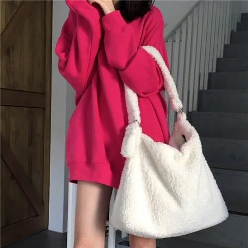 Artificial Lamb Wool Women Shoulder Bags Luxury Design Faux Fur Ladies White Handbags Female Messenger Bag Large Casual Tote
