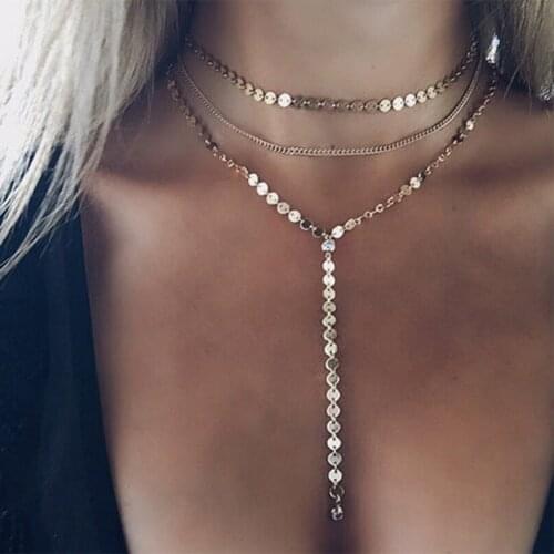 Sexy fashion Sequins Rhinestone Choker Necklace Women Long Chain Chocker Body Jewelry Boho Statement Collier Collares #235641