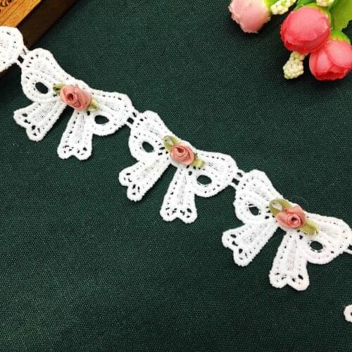 1 yard White Cotton Bowknot Bow Embroidered Lace Trim Ribbon Fabric Handmade DIY Sewing Craft For Costume Hat Shoes Decoration