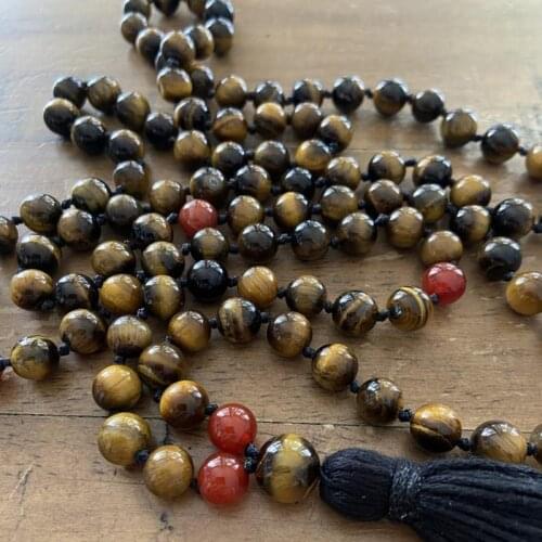 108 Prayer Beads Japamala Buddhist Jewelry Gift For Womens 8mm Tigers Eye Meditation Beads Tassel Necklace