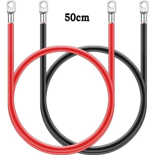 2pcs 50cm Copper Wire Battery Connect Cable Terminal Kit 2AWG 16 Square Battery Connection Cable Cord with Lug Red Black Kit