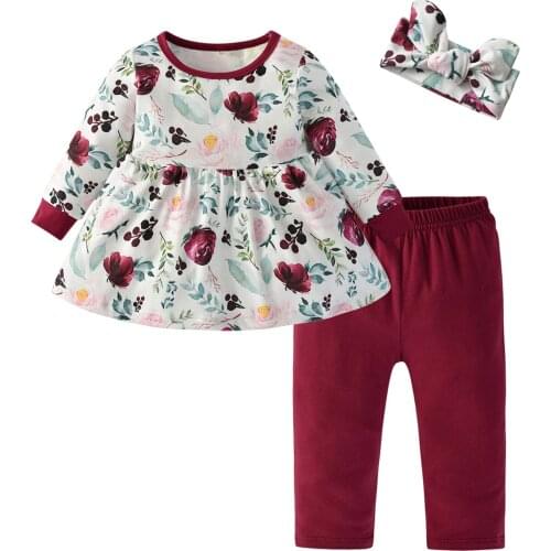 Brand New Arrival Baby Girls Clothing Set Cotton Floral Full Sleeve Tops+Pants+Headband Infant Toddler 3Pcs Baby Set
