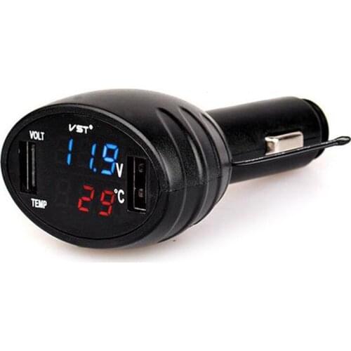 3 In 1 Digital Led Voltmeter Thermometer Monitor Dual Usb Car Charger 12V/24V Temperature Meter Voltmeter Phone Charger