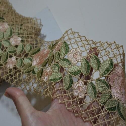 5Yards Beige Grid Hollow Peach Green Mixed Floral Venise Scalloped Tulle Lace 10cm Wide High Quality Wedding Skirt Garment