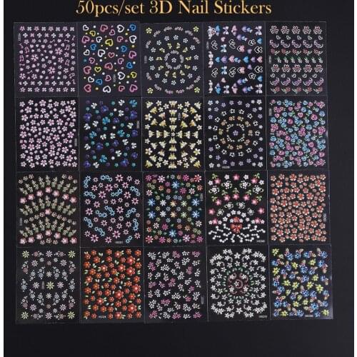 50pcs/set 3D Flower Pattern Nail Sticker Manicure DIY Colorful Art Decals Paster Manicure Beauty Nail Tools Accessories