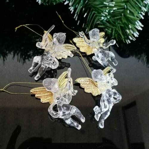8Pcs Christmas Tree Violin Angel Pendant Decoration Clear Hanging Ornaments for Home Holiday Party Supplies Crafts