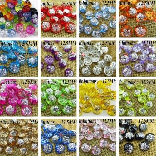 50pcs Mixed Transparent Acrylic Flower Buttons 12.5MM Coat Boots Sewing Decorative Clothes Accessory Peal Button A-017K