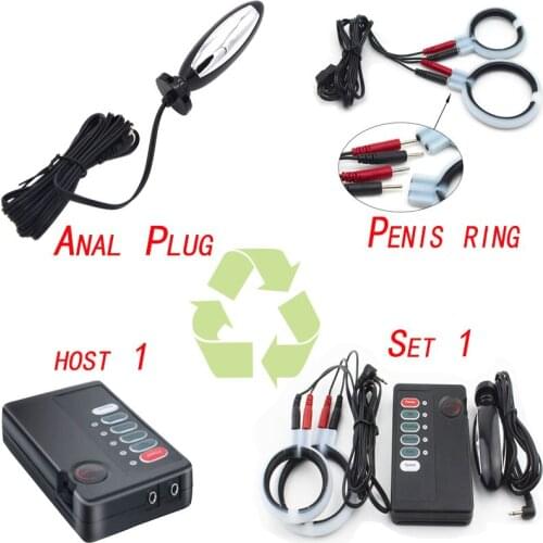BDSM Electric Shock Penis Enlargement Extender Anal Plug Electro Stimulation Silicone Extender Ring Cock Male orgasm Sex Toy Kit