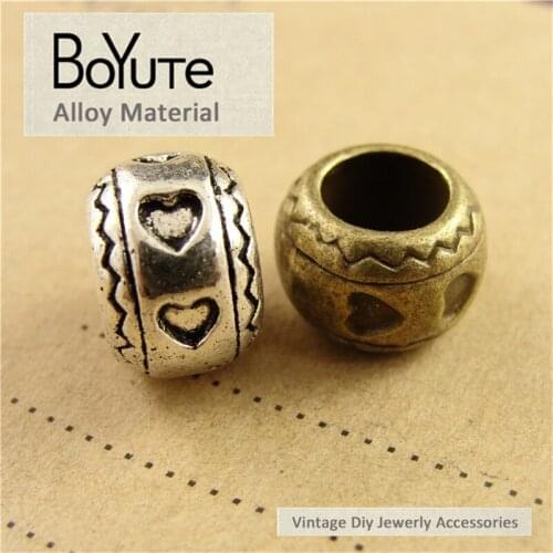 BoYuTe (60 Pieces/Lot) 11*8MM Antique Bronze Silver Plated Heart Beads for Bracelets Jewelry Making Diy Necklace Hand Made