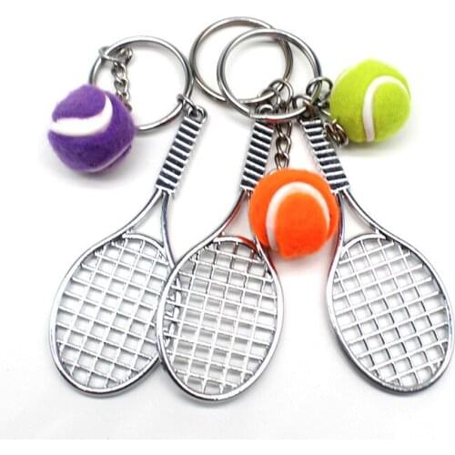 1PC Colorful 3D Tennis Racket Sports Model Key Chain Keyring Colors Ball Key Fob for Women Bag Accessories