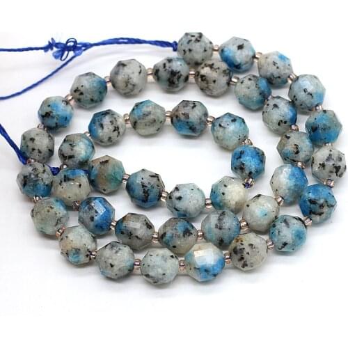 Unisex Natural Stone Beaded High-Quality Faceted k2 Azurite Loose Spaced Beads for Jewelry Making DIY Bracelet Accessories 8mm