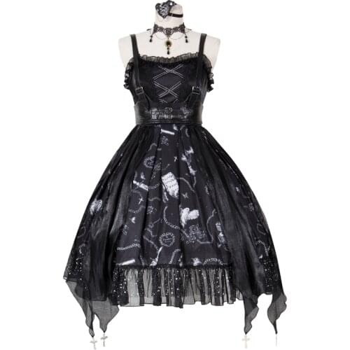 Black Gothic Lolita JSK Dress Layered Ruffles Lace Lolita Dress-The Vampire Diaries