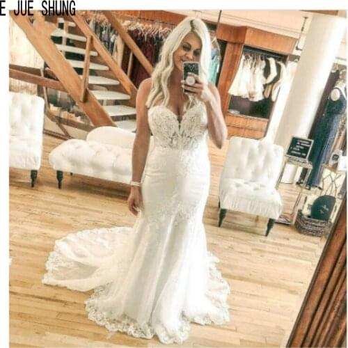 E JUE SHUNG Elegant Mermaid/Trumpet Wedding Dresses Sweetheart Neckline Appliques Lace Up Back vestido de noiva Bridal Gowns