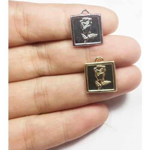 Eruifa 20pcs 16mmnI Popupar Rose Coin Heart Print Zinc alloy Charms Pendant Jewelry DIY Handmade Necklae 2 Colors