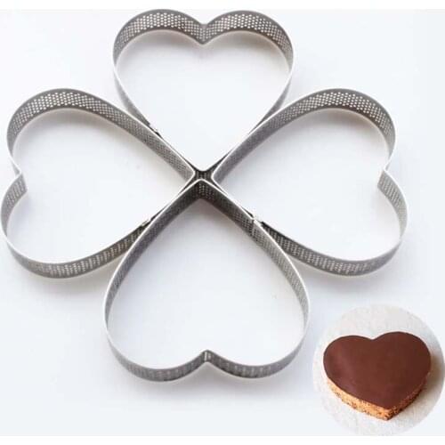4pcs/Set Heart Shaped Cake Making Molds DIY Mousse Cake Pizza Pastry Tart Circle Breathable Dessert Fruit Pie Ring With Hole