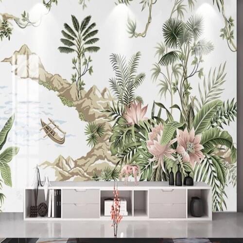 Custom Mural Hand Painted Tropical Plants Leaves Flowers Photo Wallpaper Living Room TV Home Decor Wall Cloth Papel De Parede 3D