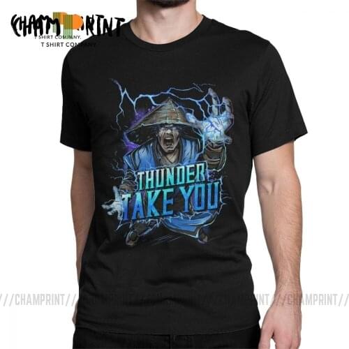 Mens T-Shirt Thunder God Mortal Kombat 11 T Shirts MK Raiden Fatality Videogame Leisure Cotton Tee Shirt Crew Neck Tops Adult