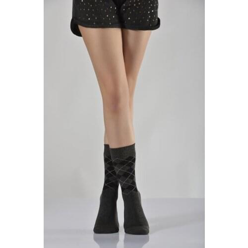 Idilfashion Women Full Towel Plaid Socket Stocking-Dark Gray-B-ART051 (3'LÜ PACKAGE)