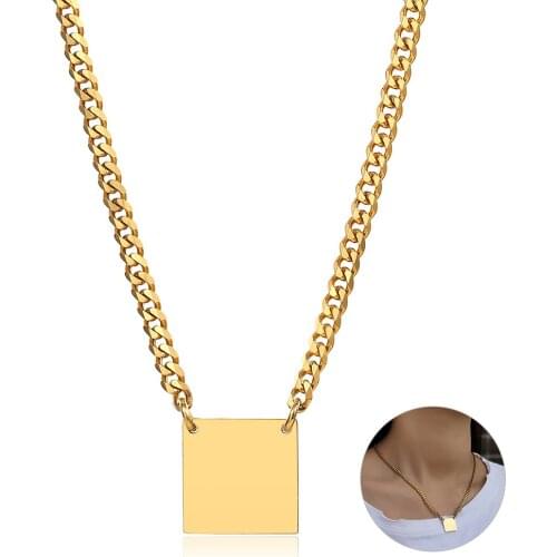 Personalized Pendant Necklace for Men Women Gold Color Stainless Steel Dog Tag ID Charm Choker Curb Cuban Link Chain LDN247