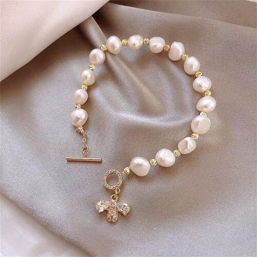 Exquisite Freshwater Pearls Bracelets for Female Honey Bees Bangles Crystal Bead Chain Inlaid Zircon Jewelry Accessories
