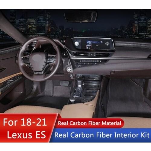 TAJIAN Real Carbon Fiber Interior Modification Kits Steering Wheel Dashboard Car Door Window Panel Lifting For Lexus ES 18-21