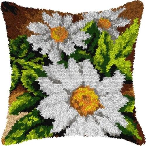 Latch hook cushion Kits with Printed Flowers Pattern for DIY Throw Pillow Cover Needlework Cushion Cover Hand Craft