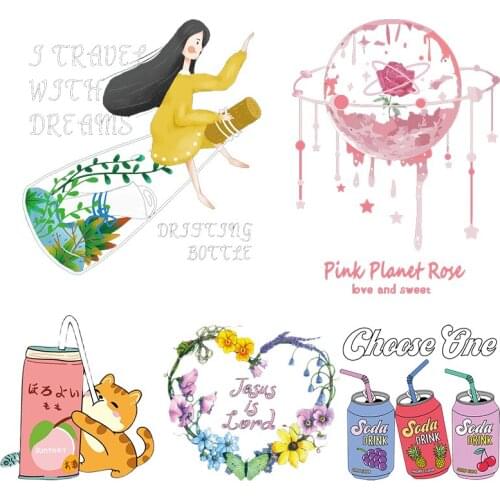 Cartoon Girl Thermo-Stickers on Clothes Heat Transfers Vinyl Clothing Stickers Flower Heart Iron on Transfers For Clothing DIY
