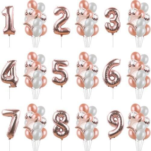12pcs Party Balloons Set 32inch Rose Gold Number Aluminium Foil Blloon Baby Shwoer Birthday Party Decorations Globos Supplies