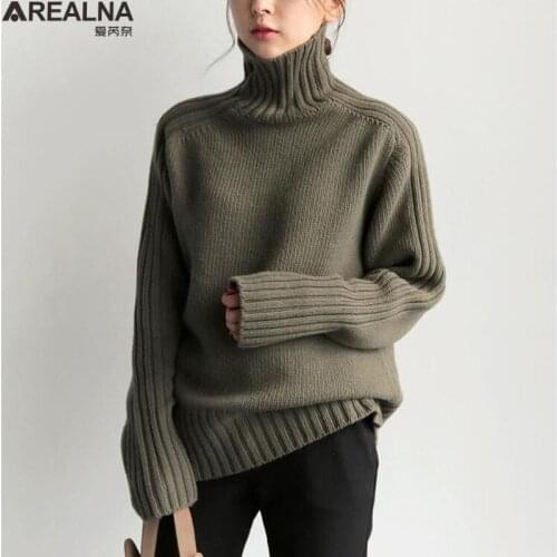 2021 new Autumn Winter Loose Turtleneck Pullover Basic Warm Sweater for Women Korean Soft Kniited Solid Sweater Tops pull femme